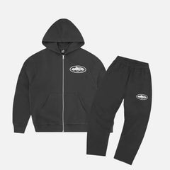 Corteiz Alcatraz Full Zip-up Hooded Tracksuit - Black/White