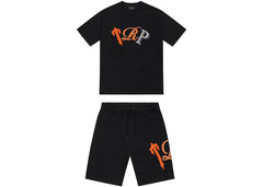 Trapstar Chenille TRP Short Set - Black/Orange