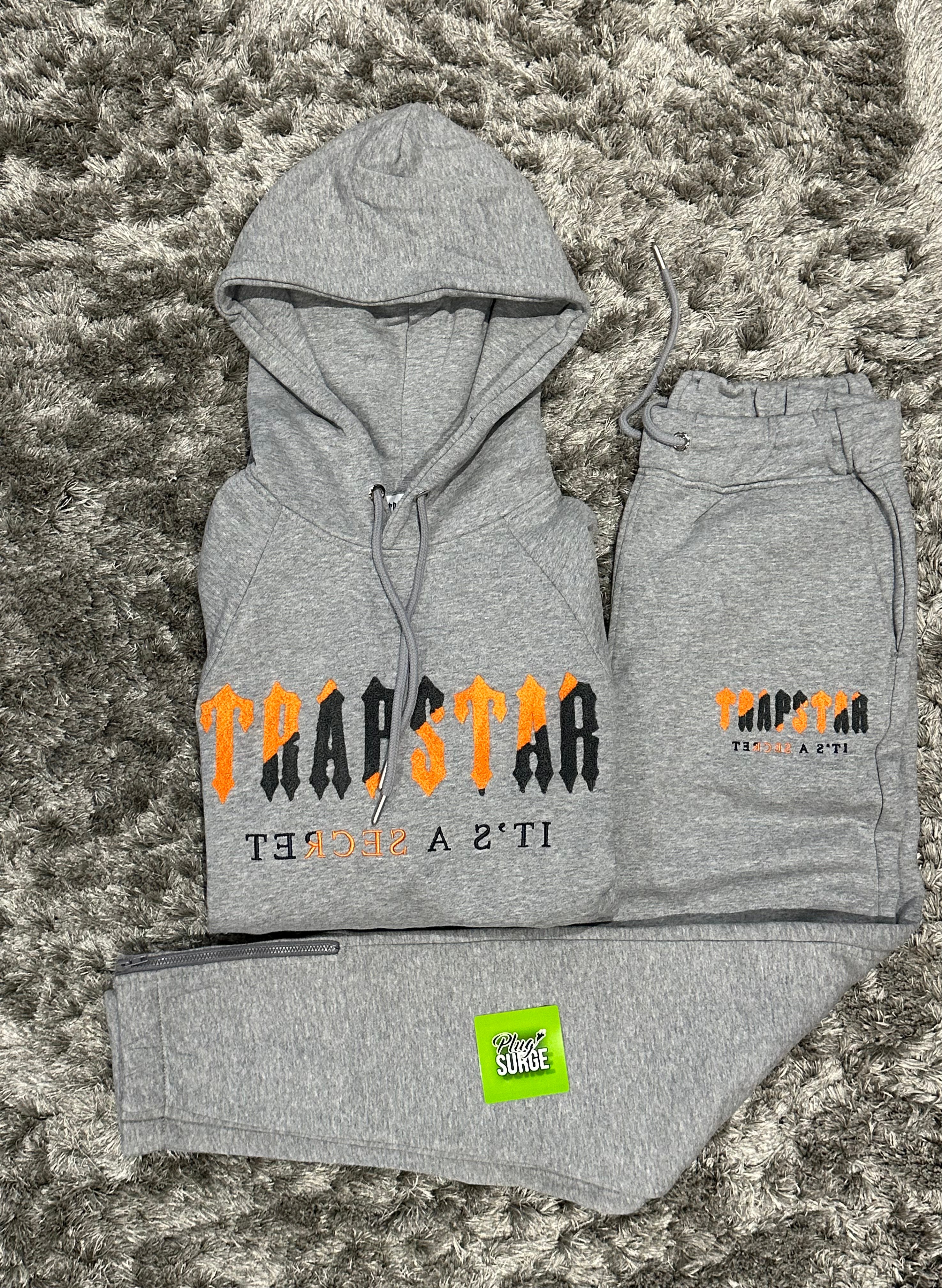 Trapstar Chenille Decoded Hooded Tracksuit - Grey/Orange