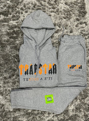Trapstar Chenille Decoded Hooded Tracksuit - Grey/Orange