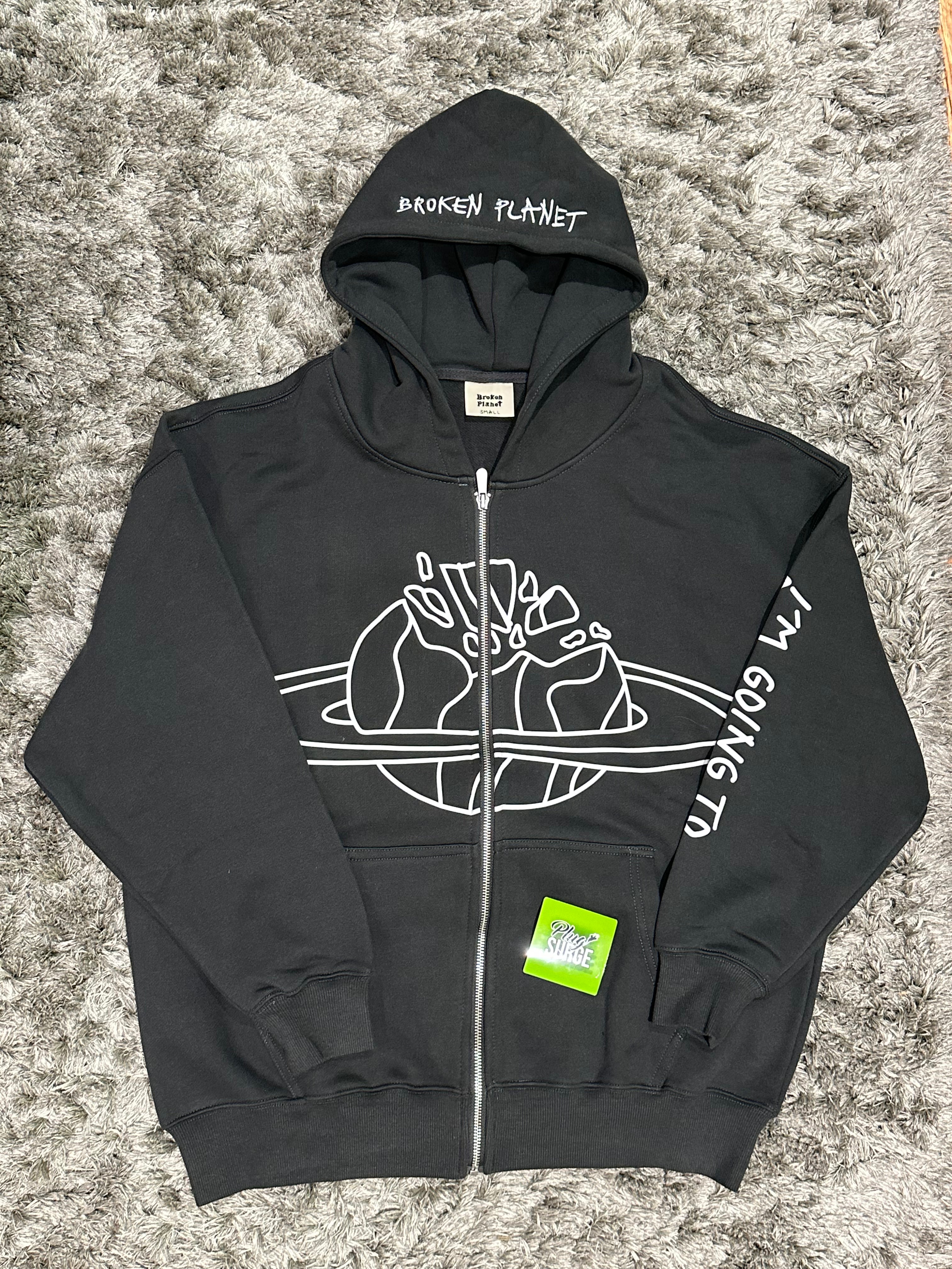 Outer Space Broken Planet Market Zip Up Hoodie - Black