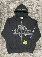 Outer Space Broken Planet Market Zip Up Hoodie - Black