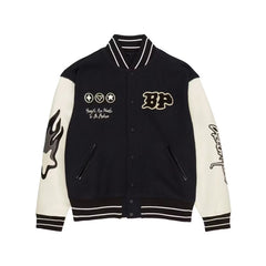 BROKEN PLANET VARSITY JACKET BLACK/WHITE