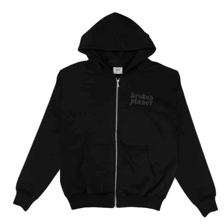 Broken Planet Market Zip Up Hoodie Basics - Black