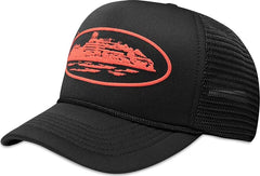 Corteiz OG Alcatraz Trucker Cap – Black/Red