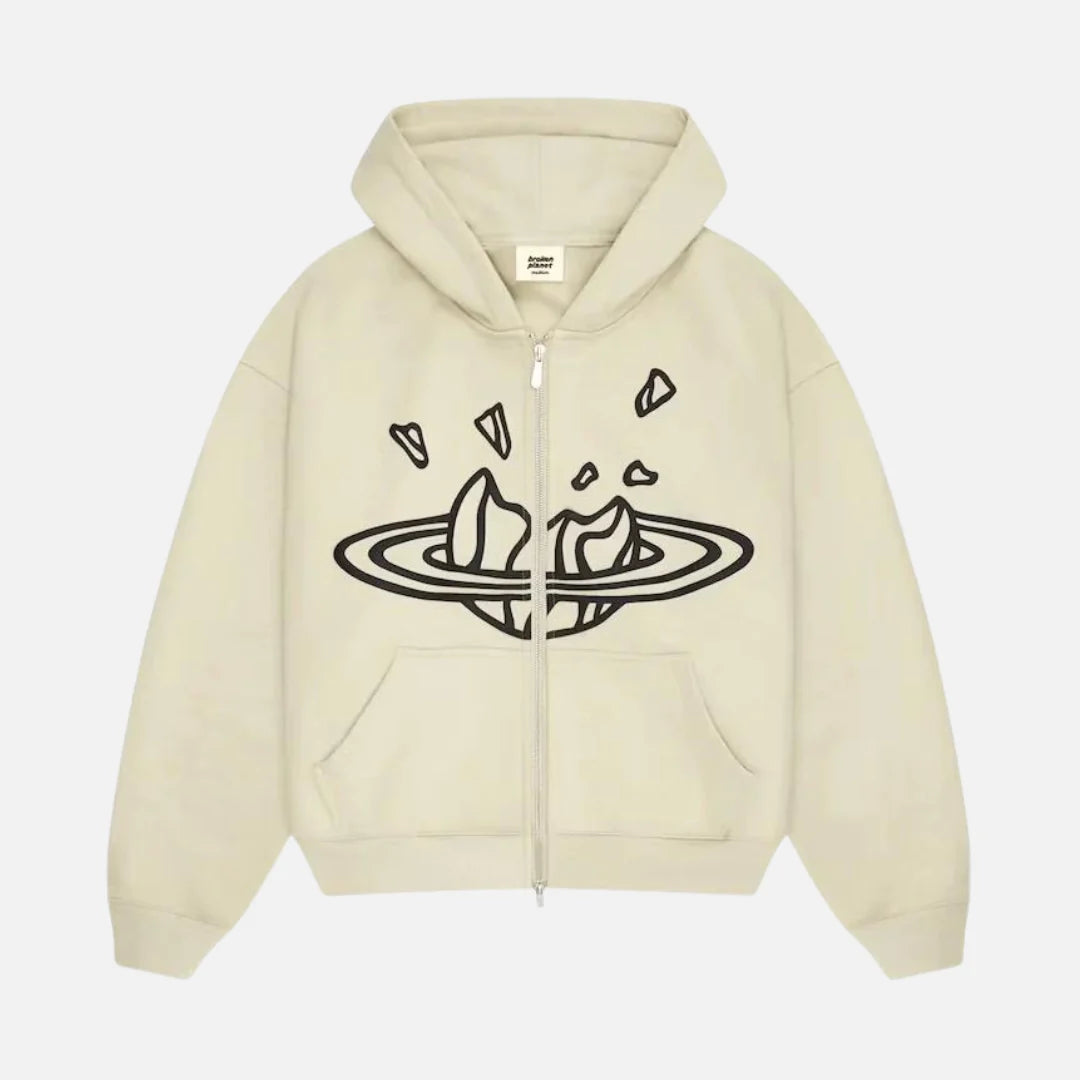 Broken Planet Market Zip Up Hoodie - Bone White